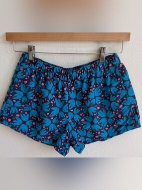 Patagonia Navy Athletic Shorts with Teal Floral and Pink Accents